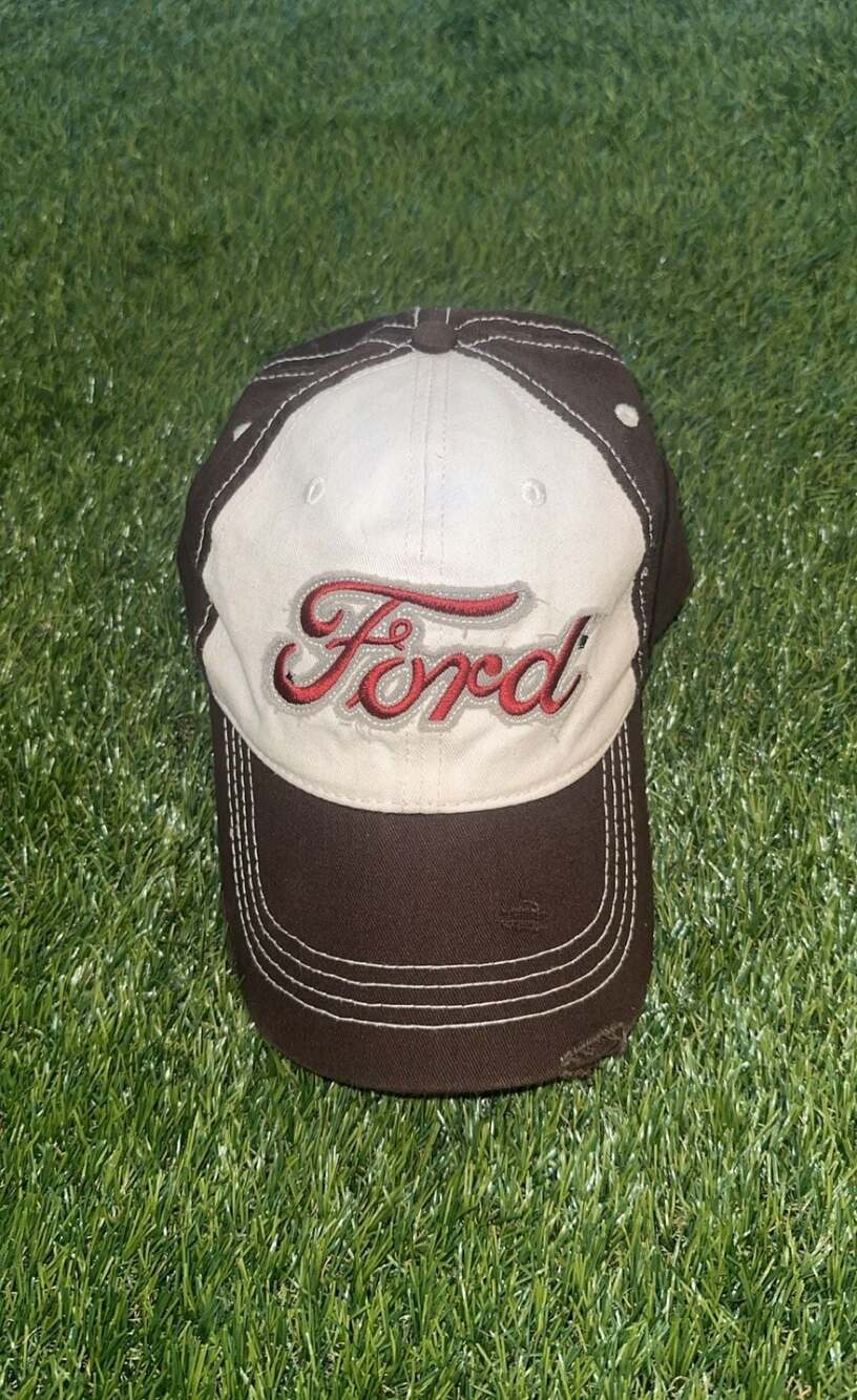 Ford Infinity Headwear Distressed Brown and White Embroidered Baseball Cap